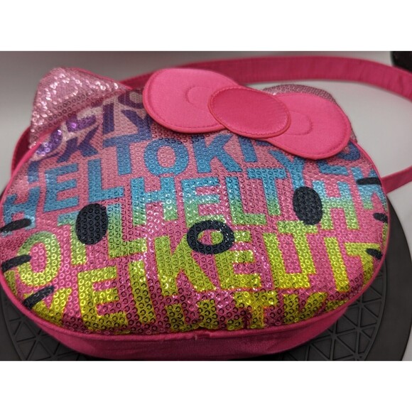 Sanrio Hello Kitty Shoulder Purse Bag Rainbow Pink Sequin Satin Zip 2012 - Picture 5 of 14
